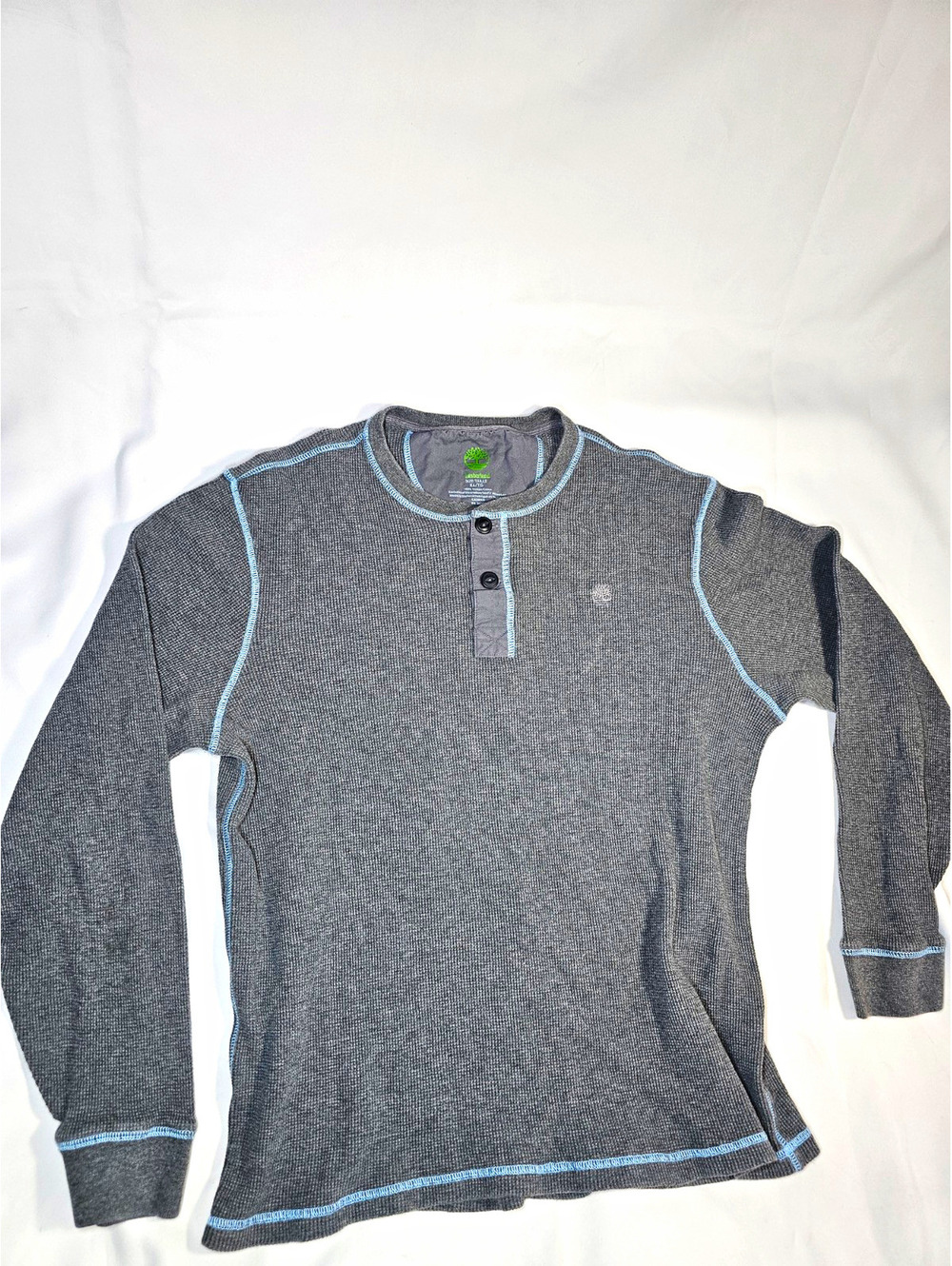 Timberland Men's Gray Cotton Waffle-Knit Henley Crew Neck Pullover XL